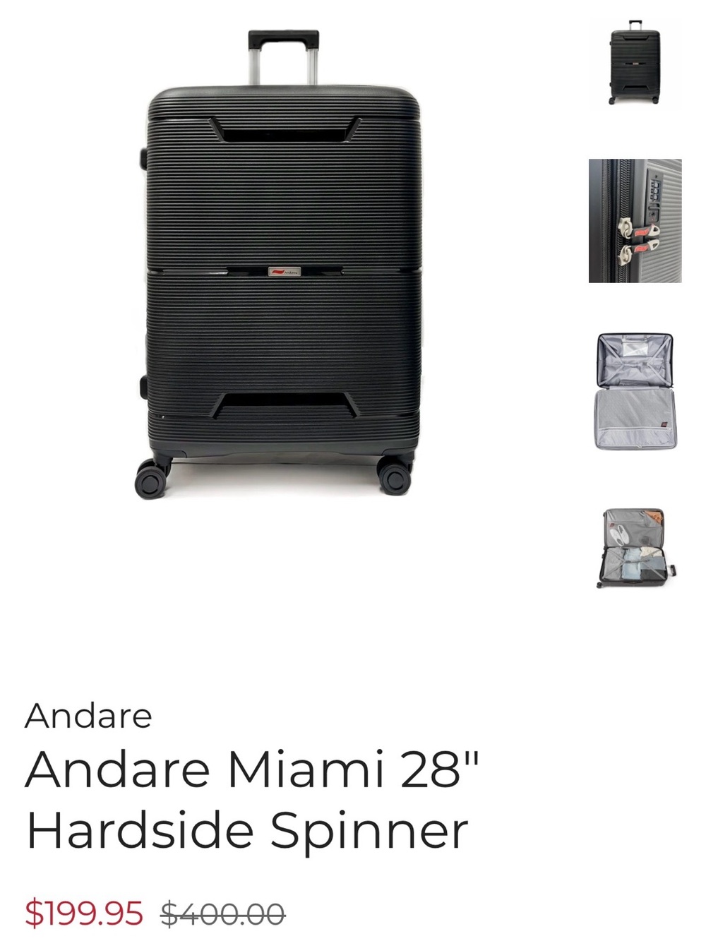 Andare Miami 28" Hardside Spinner Luggage - Black